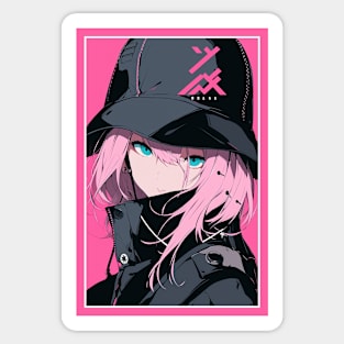 Aesthetic Anime Girl Pink Rosa Black | Quality Aesthetic Anime Design | Chibi Manga Anime Art Sticker